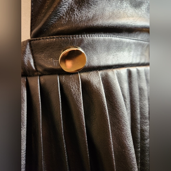 Faux Leather Overalls with Pleated Mini Skirt - Picture 6 of 7